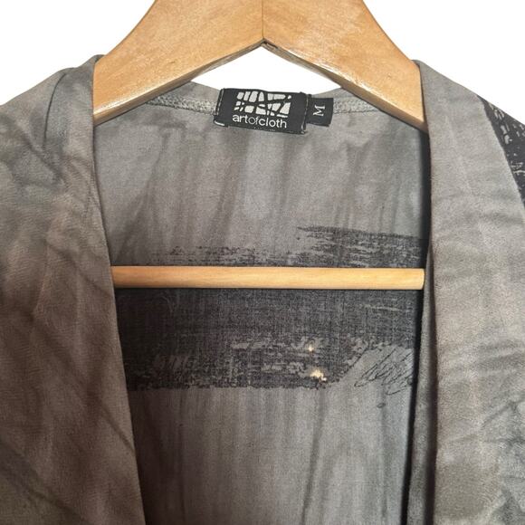 Art of Cloth Hand Made Dyed Size Medium Gray Black Open Front Jacket Pockets - Picture 4 of 8